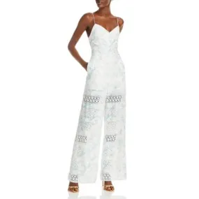 Alice   Olivia Ladies White Eyelet "Shanti" Jumpsuit w/ Blue Nature Print, 4 NWT