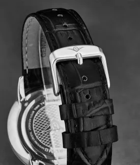 Alligator Embossed Black Leather 20mm Strap