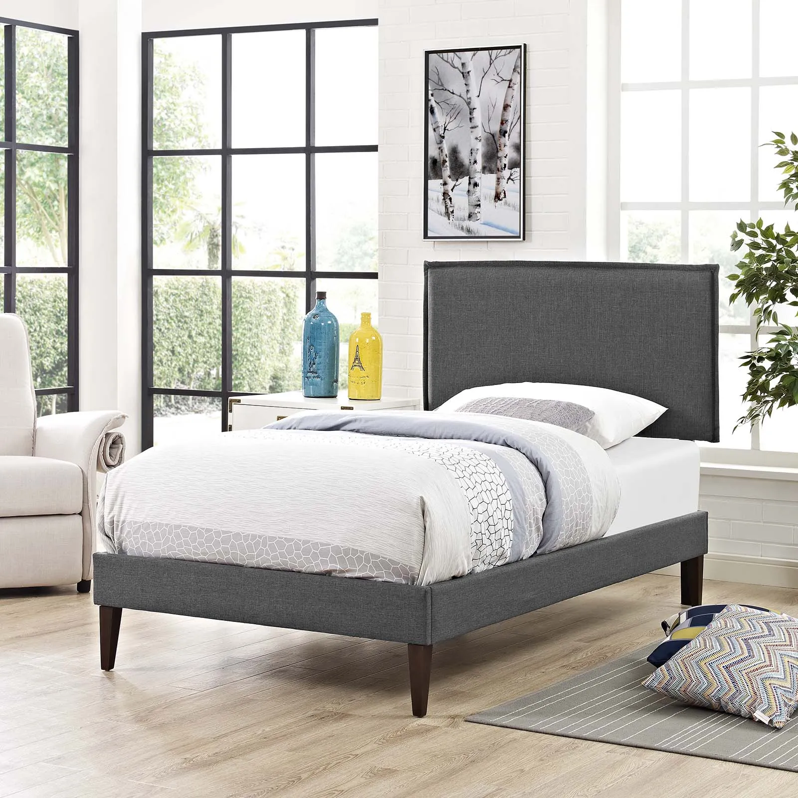 Amaris Fabric Platform Bed with Squared Tapered Legs by Modway