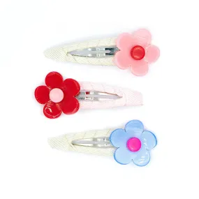 Flower Vania Blue Red Light Pink Hair Clips Set