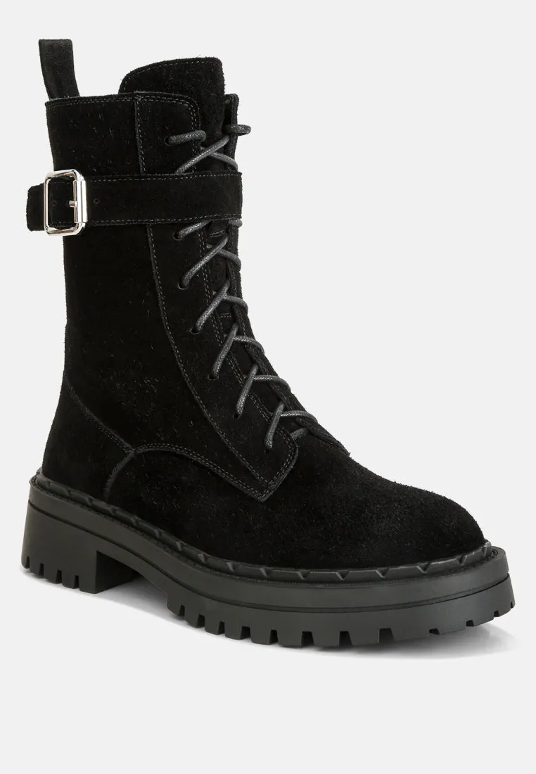 Kasper Suede Chunky Lug Boots In Black