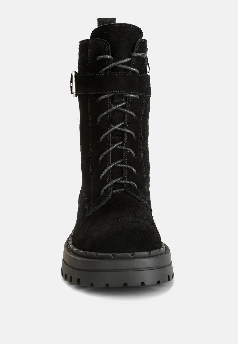 Kasper Suede Chunky Lug Boots In Black