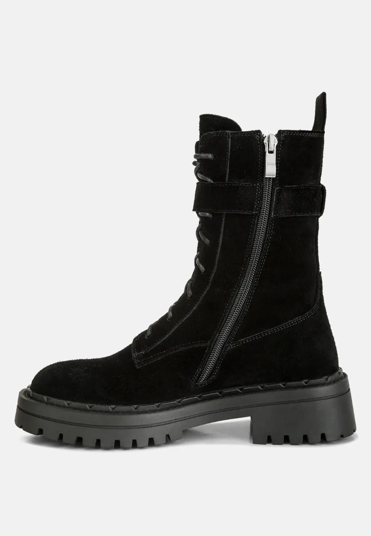 Kasper Suede Chunky Lug Boots In Black