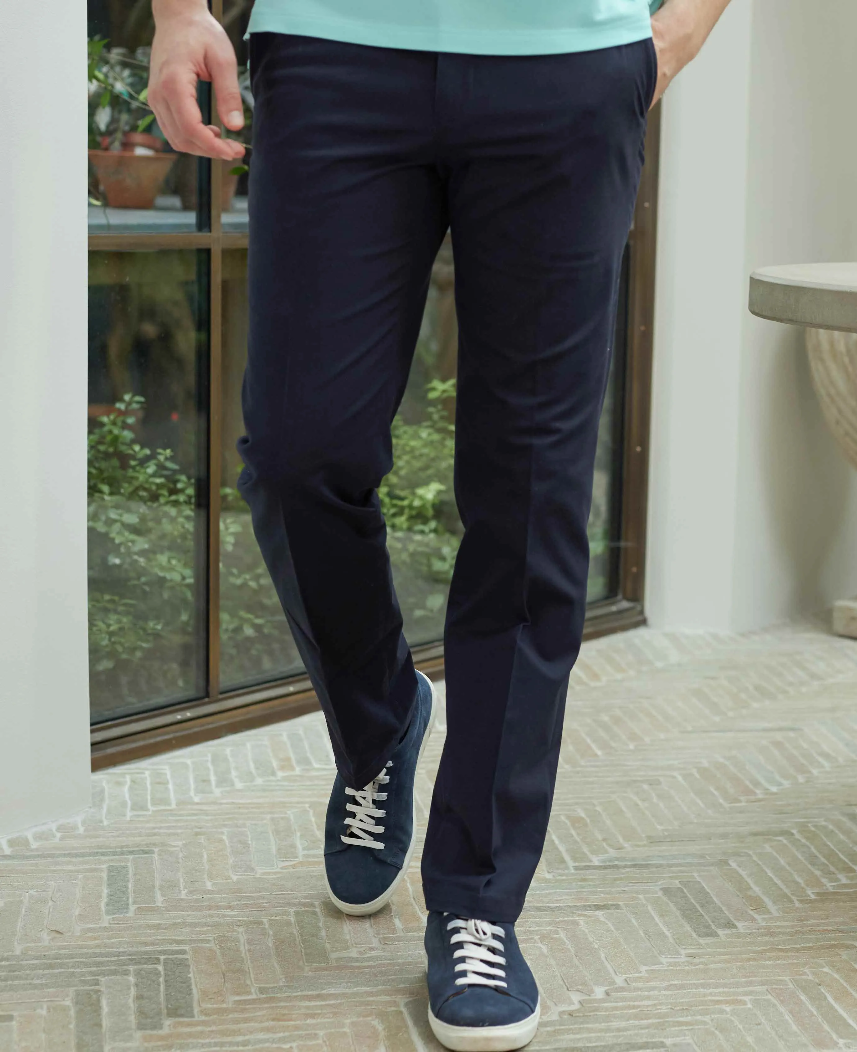 Navy Stretch Cotton Classic Fit Flat Front Chinos